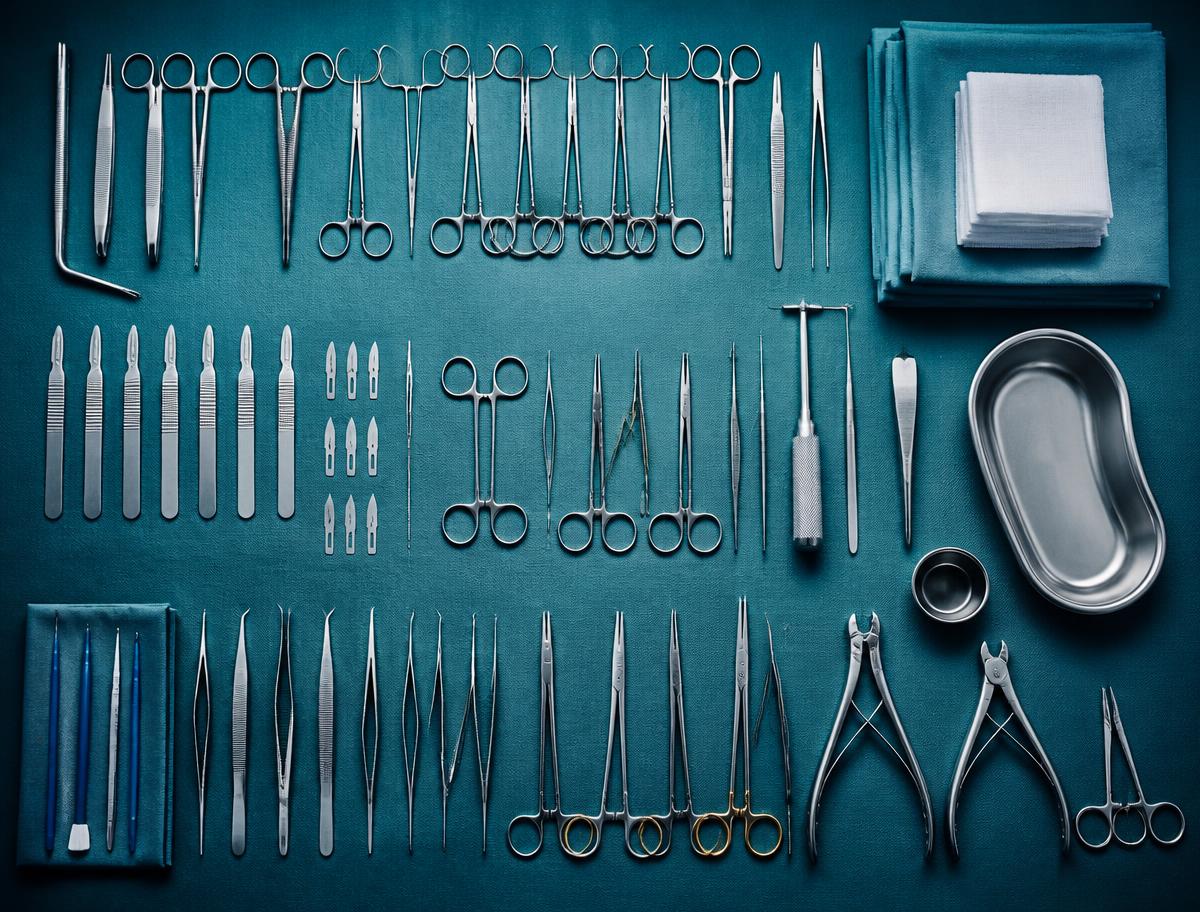 Sterile surgical instruments arranged on a surgical field