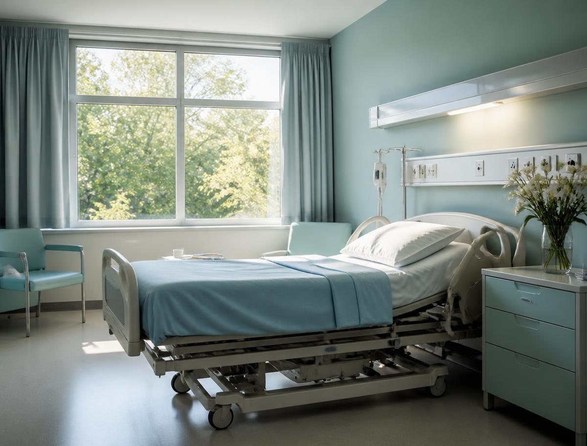 Quiet hospital recovery room in morning light